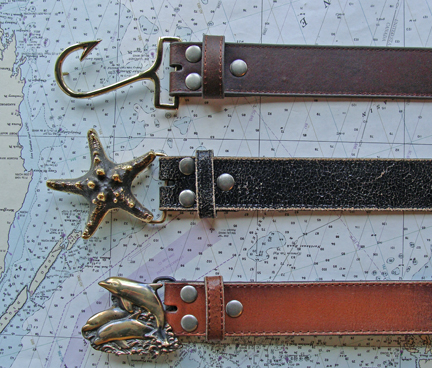 selection of Skipjack's brass belt buckles
